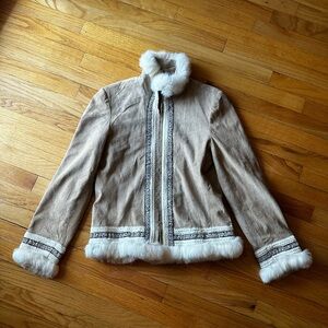Overland leather and fur trimmed coat size 8
